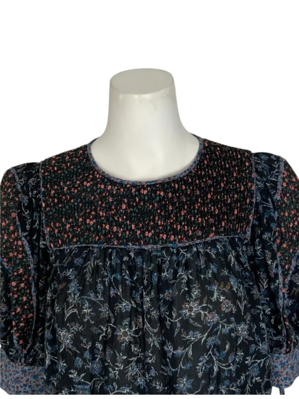 Ulla Johnson Stella Pintucked Top Blouse 6 Floral Puff Short Sleeve